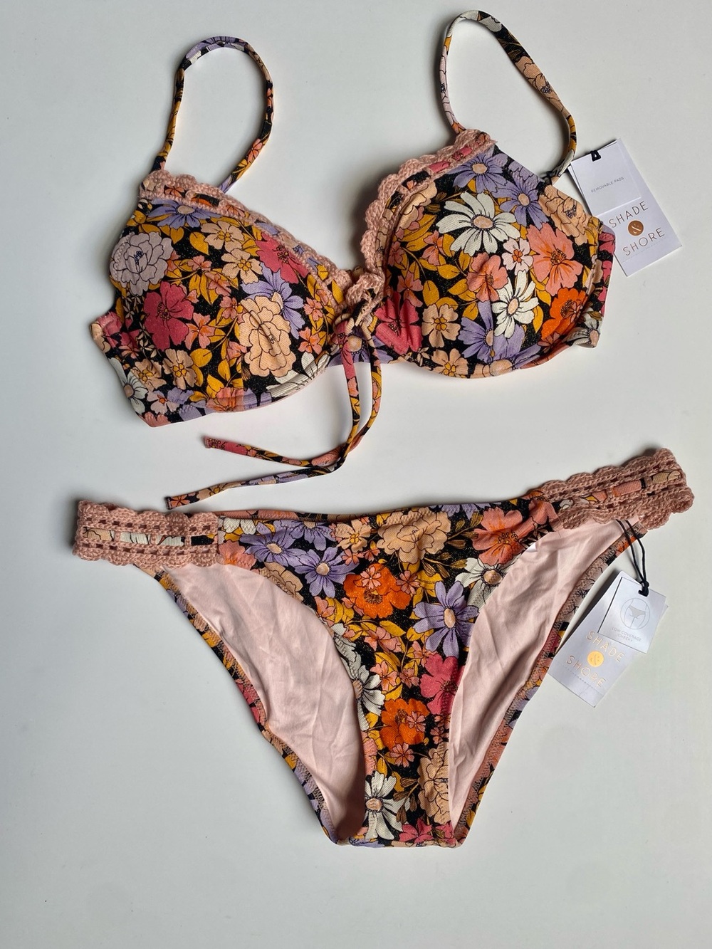 Target Floral Lace-Trim Bikini Set (34C & Small Bottoms)